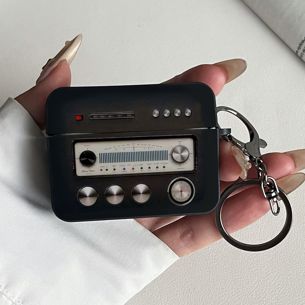 Anker Speaker Soundcore Boom 2 - かわいいレトロラジオブラックスクエアイヤホンケース AirPods Pro3/Pro2/Pro ヘッドセットケース耐衝撃保護カバー AirPods 1/2/3/4