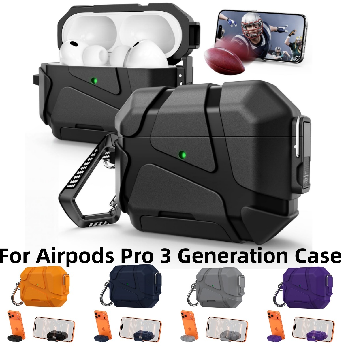 Anker Speaker Soundcore Boom 2 - AirPods Pro3用安全ロックケース、電話スタンドデザイン付き、軍事用アーマー耐衝撃保護ケース、Airpods Pro 3世代用