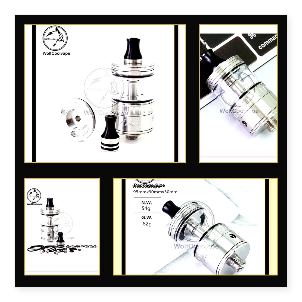 Vaping Air - Wolfcoolvape NOLA RTA 22mm リビルド可能なタンクアトマイザー、容量3.2ml、MTLおよびDLベイピング用調整可能なエアピン付き